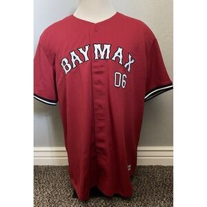 NEW! Disney Baymax Hamada Jersey Mens 2XL Red Embroidery Athleisure Casual